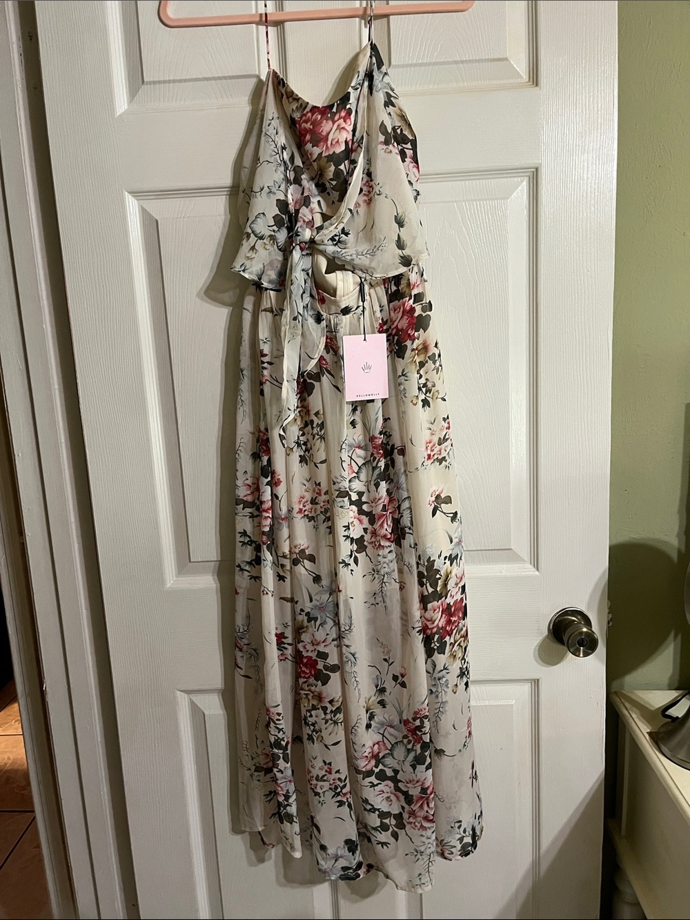 Hello Molly Cream Floral Maxi with Pink and Green Bouquet
